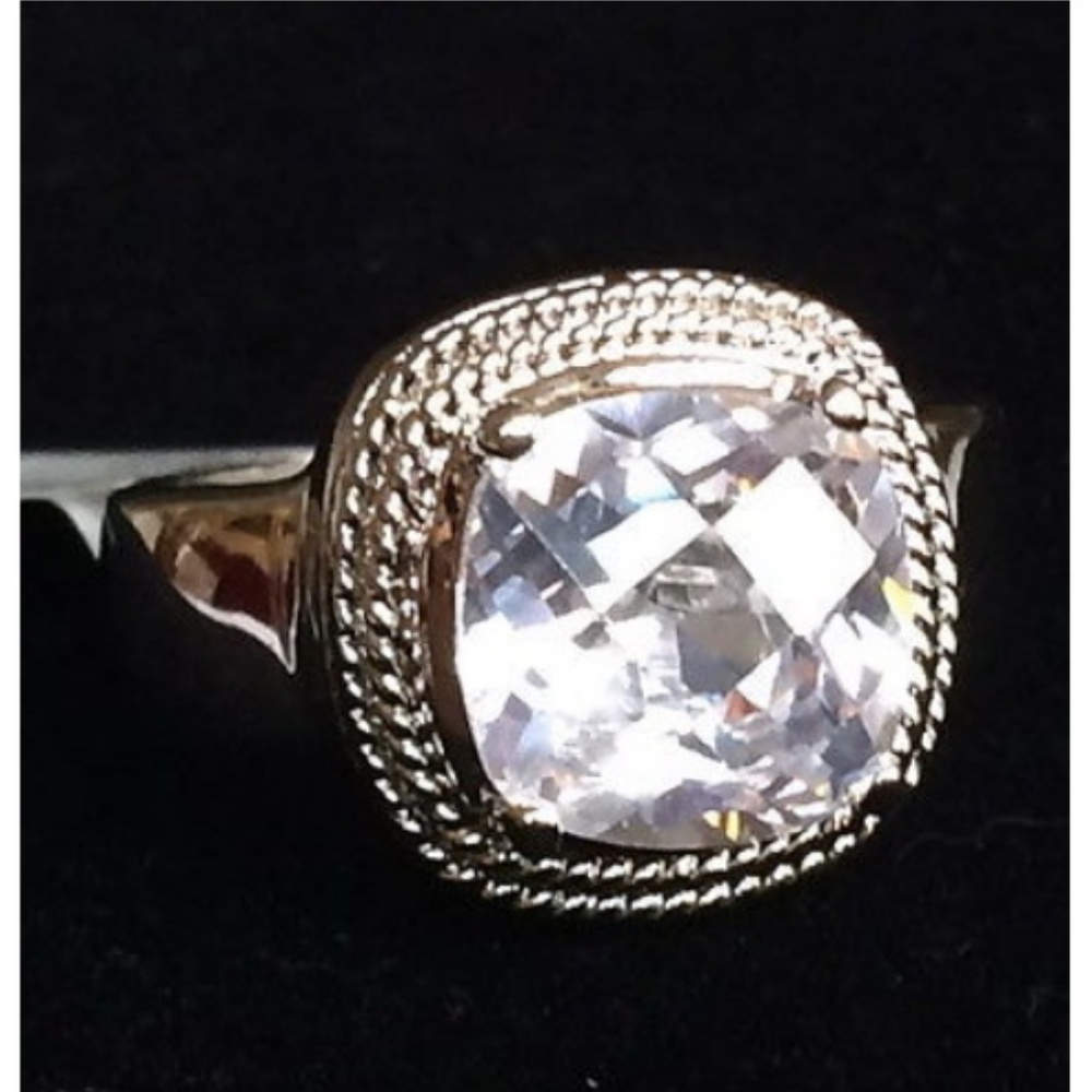 Vtg Cubic Zirconia Art Deco Cable Cocktail Ring Size 10 Statement Silver Plated